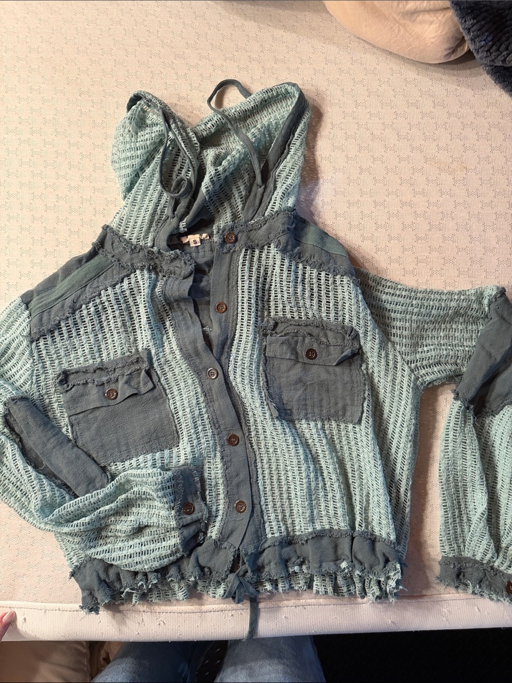 POL Light Hooded Knit Button-Front Top.